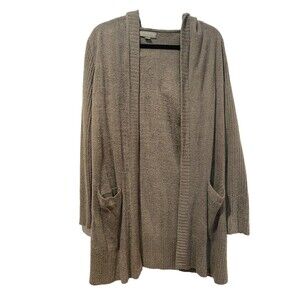 Barefoot Dreams CozyChic Lite Cardigan Womens Medium Green Pockets Hood Travel